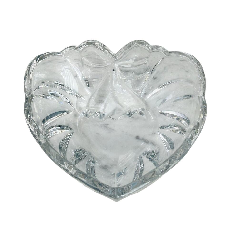 Gorham Heart Shaped Crystal Bowl w/ Bow Germany Dish 1831 Trinket Valentines Day